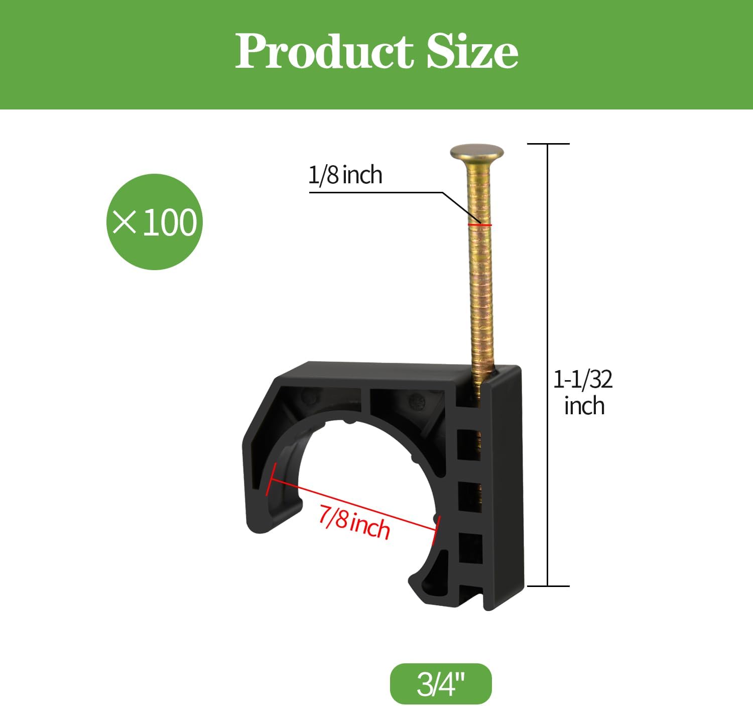 100 Pack 3/4" Half Clamps J-Hook with Nails Set