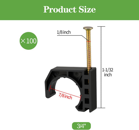 100 Pack 3/4" Half Clamps J-Hook with Nails Set