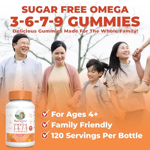 Vegan Omega 3 6 7 9 Gummies by MaryRuth's | Up to 4 Month Supply | Omega 3 Supplement with Flaxseed Oil | Omega 3 Gummies | No Fish Taste | Non-GMO | 120 Count