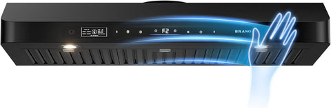 Brano Range Hood 36 Inch Under Cabinet,900CFM Voice/Gesture/Touch Control Ducted Kitchen Hood Vent With 4 Speed Exhaust Fan, Memory Mode, Adjustable Lights,Black