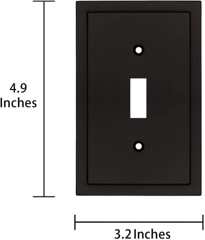 Henne Bery Modern Edge Decorative Wall Plate Switch Plate Outlet Cover, Durable Solid Zinc Alloy (Single Toggle 2PK, Matte Black)