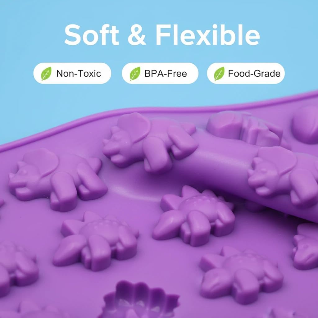 5Pcs Gummy Candy Molds - Silicone Gummy Mini Dinosaur Molds with 2Pcs Dropper,Non-stick and Bpa Free for Candy Chocolate Gummies Baking
