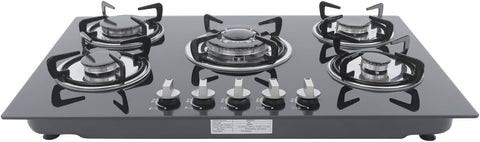 30" Built-in Gas Cooktop 5 Burner, Tempered Glass LPG/NG Dual Fuel, High Efficiency Stove with Easy-Clean Surface for Home & Commercial Use