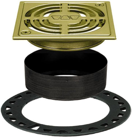 Schluter Kerdi-Drain Contour Shower Grate Kit with Integrated Slope Bonding Flange - Ideal for Tile Showers - 4" Grate Size, Square, Brushed Brass Anodized Finish - KD4GRKAMGB