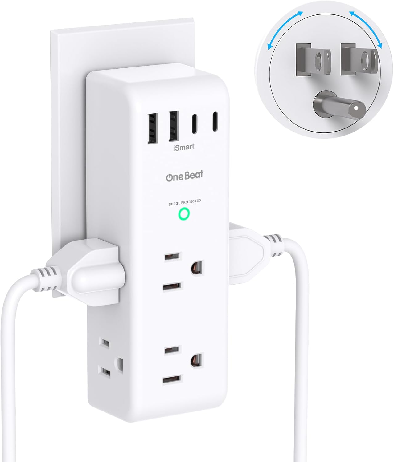 Surge Protector Outlet Extender with Rotating Plug, Multi Plug Wall Outlet