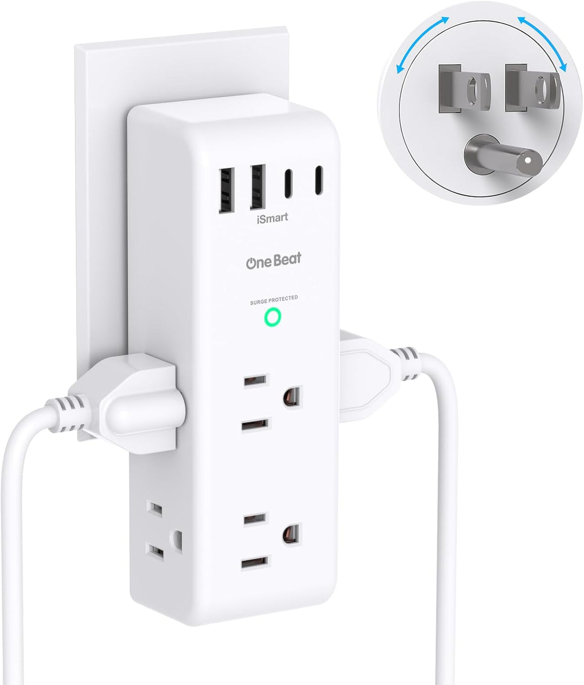 Surge Protector Outlet Extender with Rotating Plug, Multi Plug Wall Outlet
