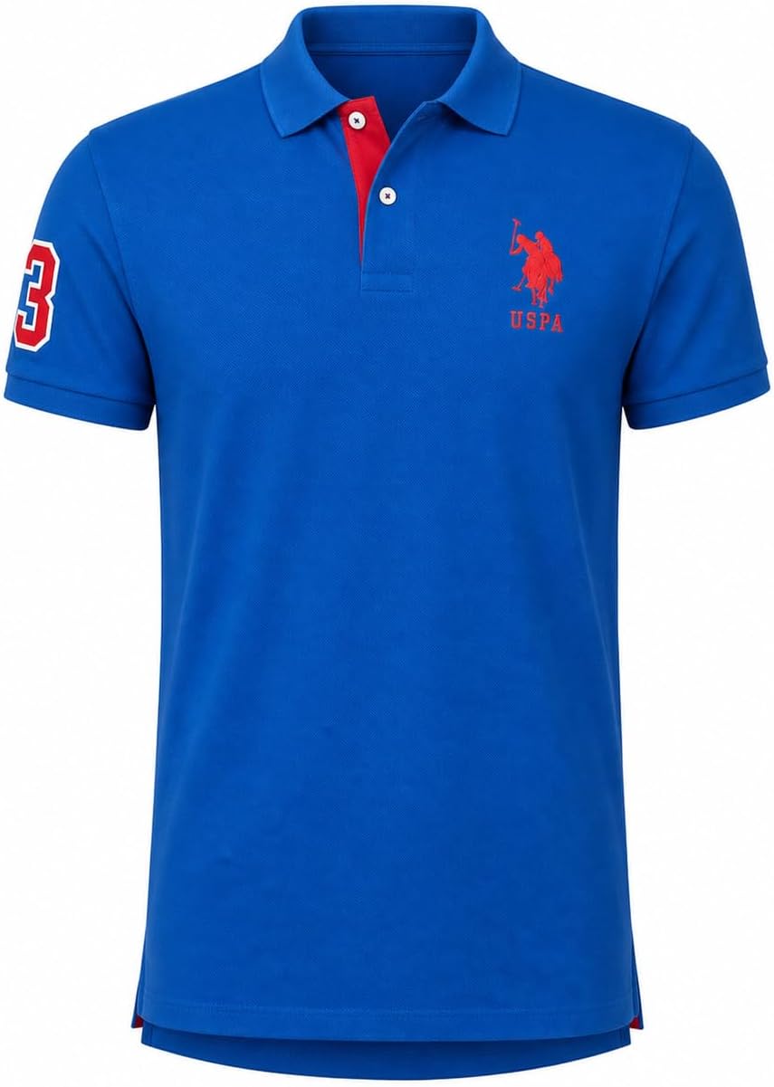 U.S. Polo Assn. Men's Short-Sleeve Polo Shirt with Applique, Casual Summer Slim Fit Polo Shirt with Contrast Color