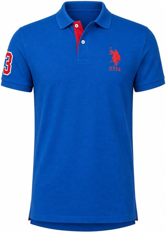 U.S. Polo Assn. Men's Short-Sleeve Polo Shirt with Applique, Casual Summer Slim Fit Polo Shirt with Contrast Color