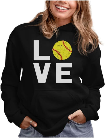 Tstars Love Softball Hoodie Women Teen Girls Player Coach Fan Game Day