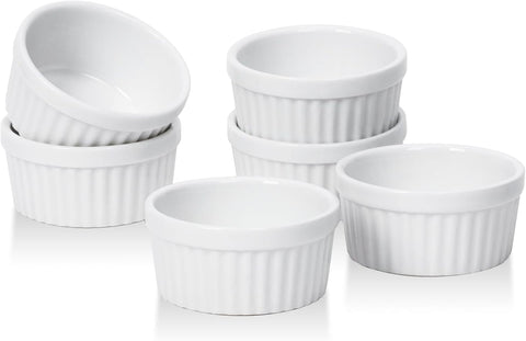 DOWAN Dipping Bowls 1.5 oz, Sauce Cups Mini Ramekins, Tiny Ramekin Porcelain Souffle Dish, Dessert Cups Small Bowls Condiment Cups for Charcuterie Board, Microwave & Oven Safe, Set of 6, Soft White