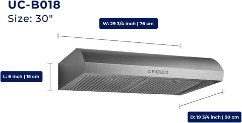 Hauslane Range Hood Under Cabinet 30 Inch Stainless Steel Ducted or Ductless