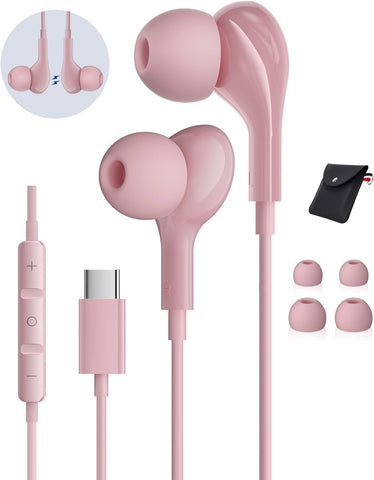 USB C Headphones Wired for iPhone17 16 Pro Max 15 Plus iPad Pro Air Pink