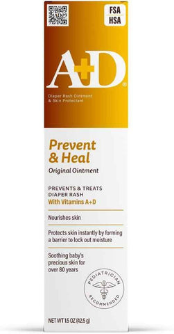 A+D Original Diaper Rash Ointment, Baby Skin Protectant with Lanolin and Petrolatum, Seals Out Wetness, Helps Prevent Diaper Rash, 1.5 Ounce Tube, Packaging May Vary
