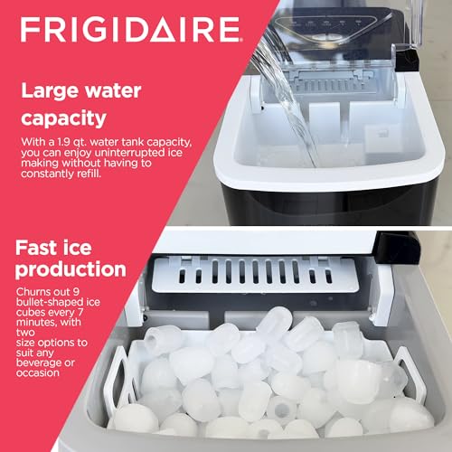 Frigidaire EFIC123-SSBLACK Compact Countertop Ice Maker, 26lbs of Ice per day, Black Stainless