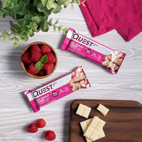 Quest Nutrition White Chocolate Raspberry Protein Bars, 20g Protein, 1g Sugar, 5g Net Carb, Gluten Free, Keto Friendly, 12 Count