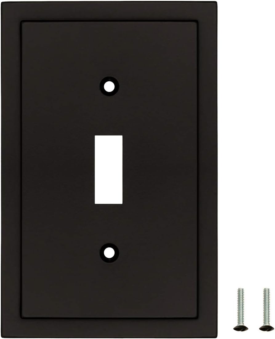 Henne Bery Modern Edge Decorative Wall Plate Switch Plate Outlet Cover, Durable Solid Zinc Alloy (Single Toggle 2PK, Matte Black)