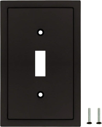 Henne Bery Modern Edge Decorative Wall Plate Switch Plate Outlet Cover, Durable Solid Zinc Alloy (Single Toggle 2PK, Matte Black)