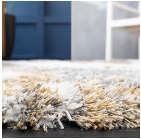 SAFAVIEH Horizon Shag Collection Accent Rug - 2' x 5', Grey & Gold, Non-Shedding & Easy Care, 2.6-inch Thick Ideal for High Traffic Areas in Entryway, Living Room, Bedroom (HZN890D)