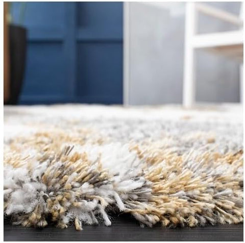 SAFAVIEH Horizon Shag Collection Accent Rug - 2' x 5', Grey & Gold, Non-Shedding & Easy Care, 2.6-inch Thick Ideal for High Traffic Areas in Entryway, Living Room, Bedroom (HZN890D)