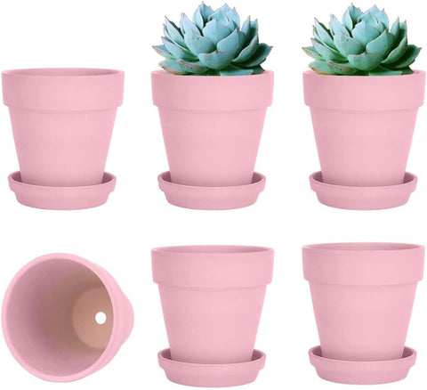 vensovo 4 Inch Peach Pink Terracotta & Clay Pots with Saucer, 6 Pack