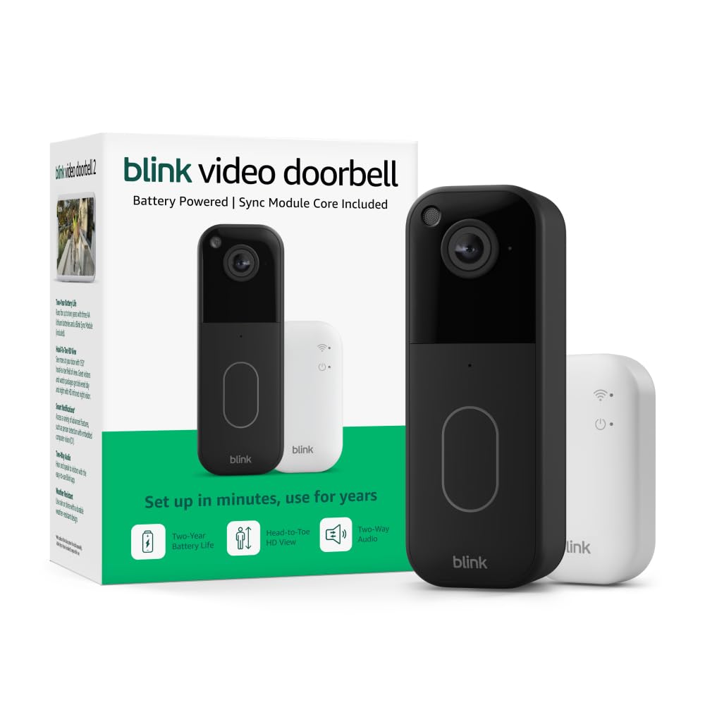 Blink Video Doorbell with 1-year Basic ai plan – Head-to-toe HD view, two-year battery life, and simple setup. Sync Module Core included – System (Black)
