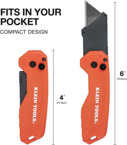 Klein Tools 44307 FLICKBLADE Folding Utility Knife, Subcompact Design with Quick-Change Triple-Ground Carbon Steel Blade, Dual Locking Positions, and Pocket Clip