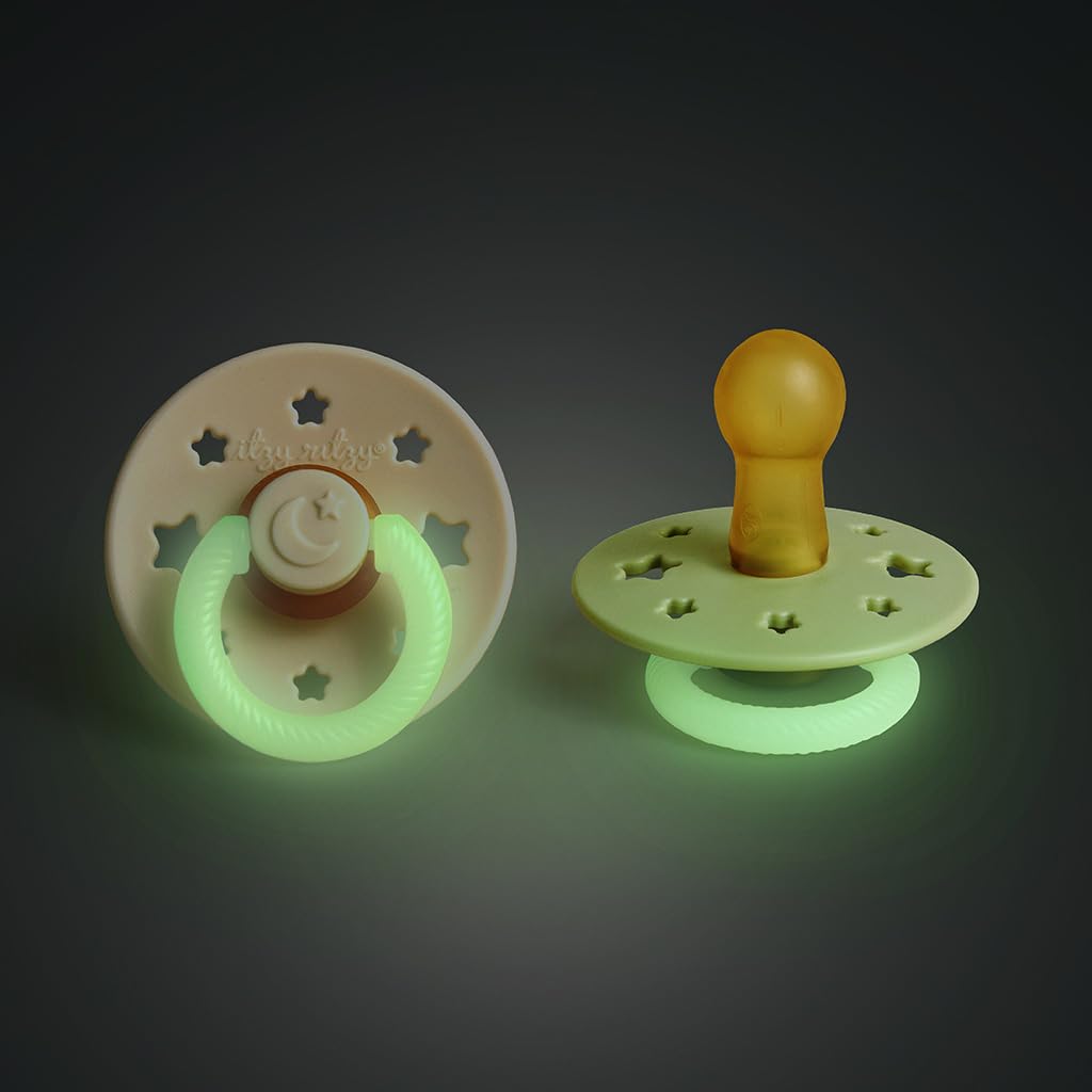 Itzy Ritzy Natural Rubber Pacifiers for 6-18 Mo, Set of 2, Glow in The Dark