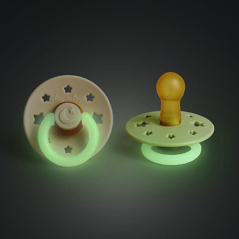 Itzy Ritzy Natural Rubber Pacifiers for 6-18 Mo, Set of 2, Glow in The Dark