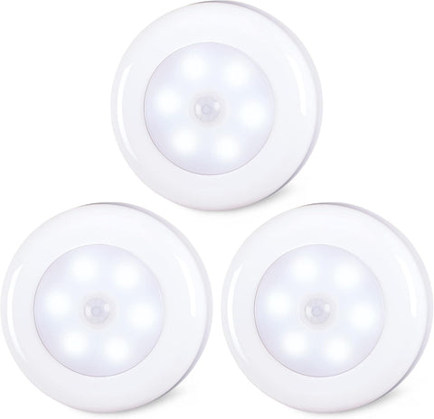 STAR-SPANGLED 2.8” LED Motion Sensor Light Indoor AAA Battery, 3 Pack White