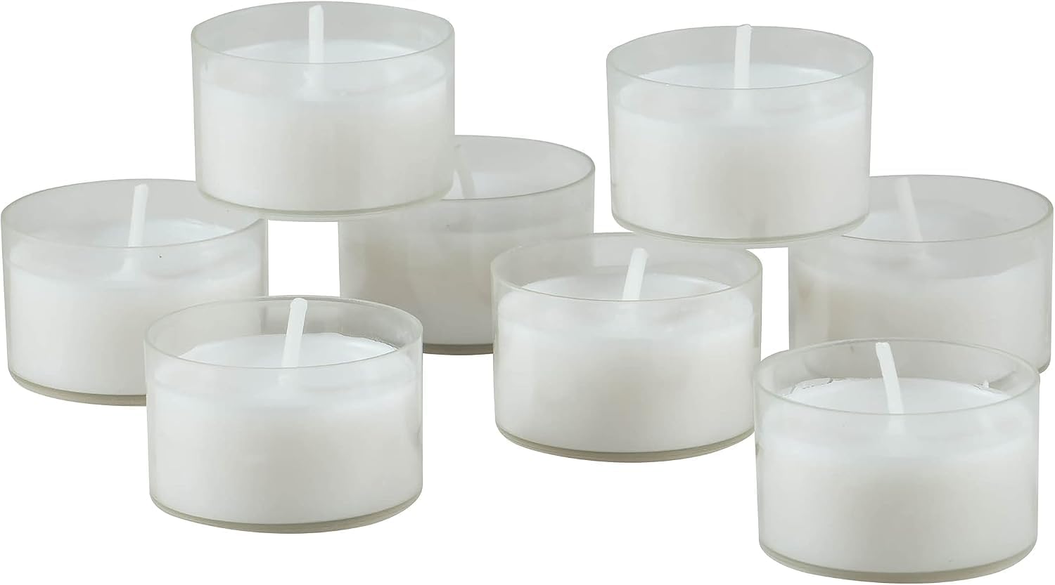 Stonebriar Tea Light Candles — 6 to 7 Hour Burn Time, Unscented Long-Lasting Clear Cup Candles for Home Décor & Special Occasions, Pack of 24, White