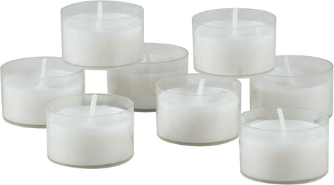 Stonebriar Tea Light Candles — 6 to 7 Hour Burn Time, Unscented Long-Lasting Clear Cup Candles for Home Décor & Special Occasions, Pack of 24, White