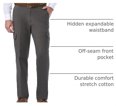 Haggar Men's Comfort Stretch Classic Fit Flat Front Cargo Pant - Regular and Big & Tall Sizes