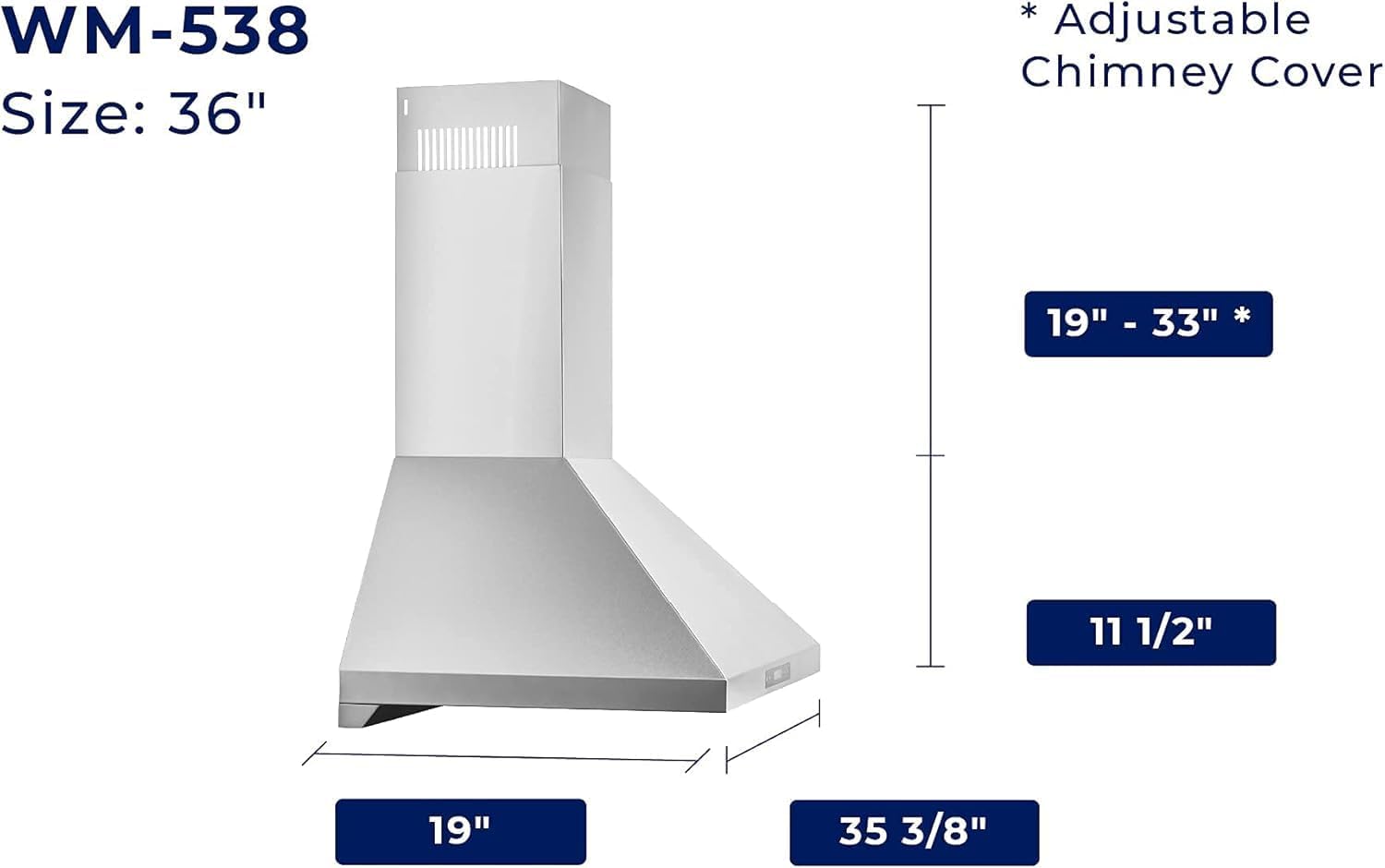 Hauslane Wall Mount Range Hood 36" Convertible 450-860 CFM 6 Speed