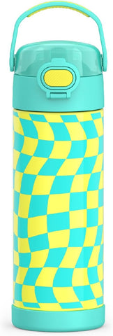 THERMOS FUNTAINER Water Bottle with Spout, 16oz, Wavy Checkers Teal