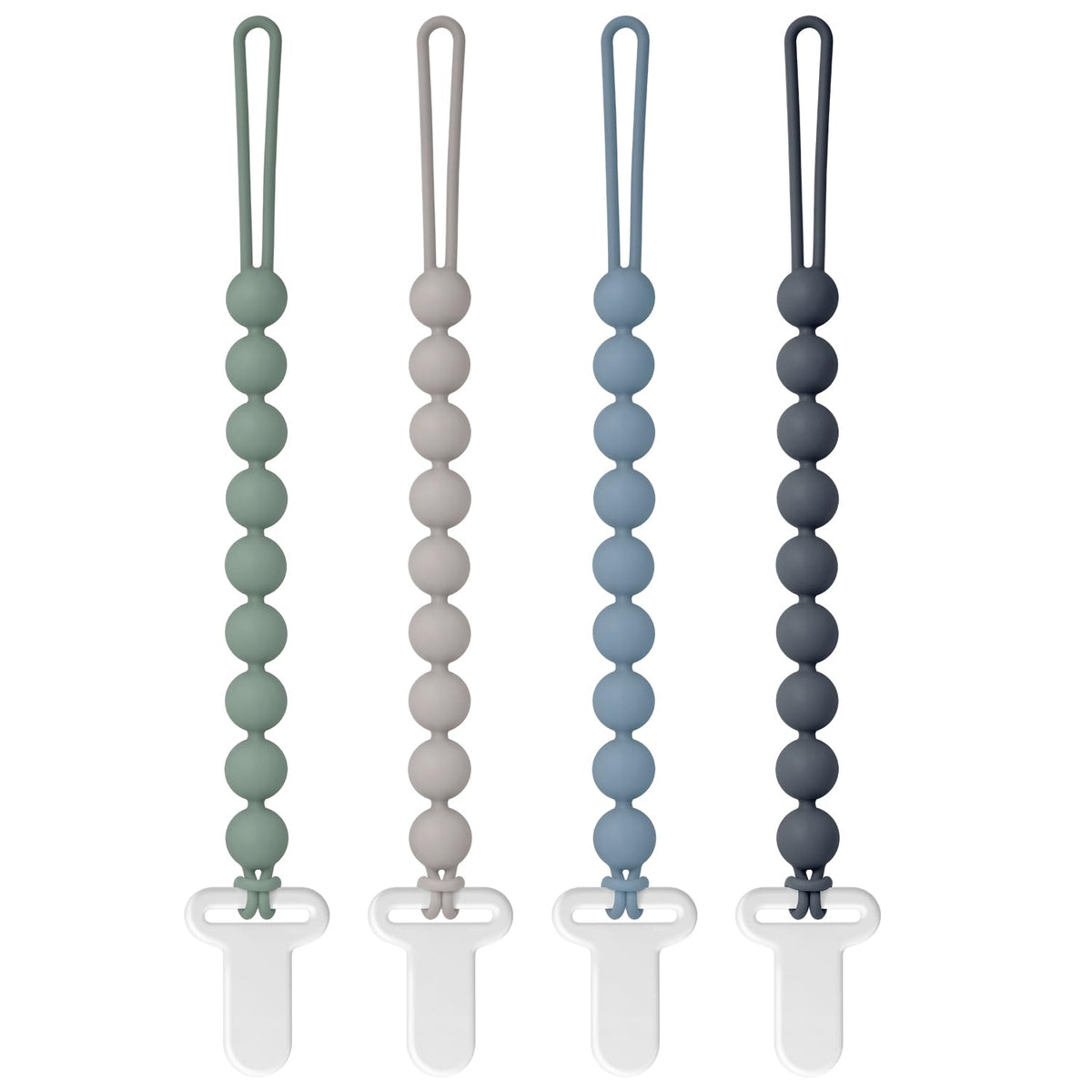 Pacifier Clips Silicone, 4-Pack Pacifier Holder Clip with Stylish Round Design, 100% Food Grade Silicone, Safe Essentials for Newborns Baby Boys and Girls