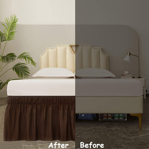 MEILA Wrap Around Elastic Bed Skirt for Queen & King Beds, 16" Drop, Brown