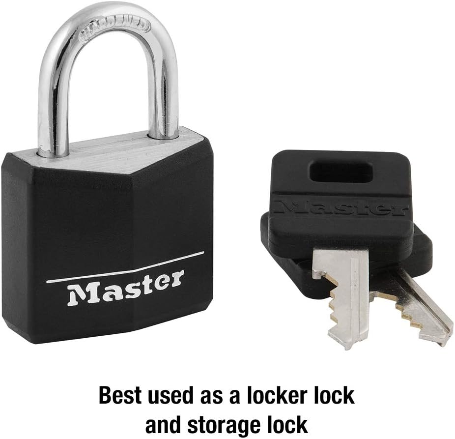 Master Lock 131D 1-3/16" Wide Covered Aluminum Keyed Padlock, One Pack, Black