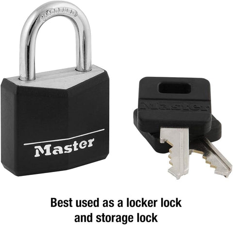 Master Lock 131D 1-3/16" Wide Covered Aluminum Keyed Padlock, One Pack, Black