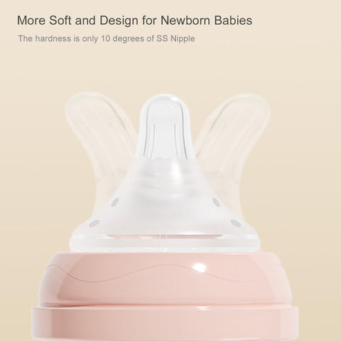 Gulicola Natural Glass Baby Bottle 4 Pack, Newborn Breastfeeding Bottles Set, Extra Slow Flow Nipples (SS), Anti Colic, 0 Months+, 5 oz - Pink