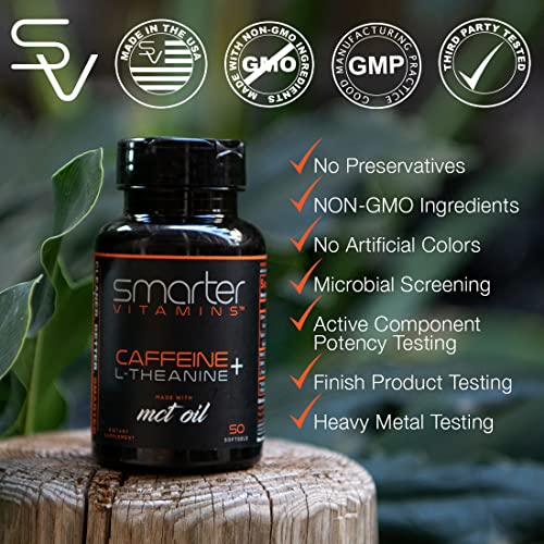 200mg CAFFEINE PILLS - MCT Oil from 100% Coconuts + 100mg L-Theanine, Advanced Energy, Clean Focus and Perfect Clarity + All Natural Smooth Extended Release