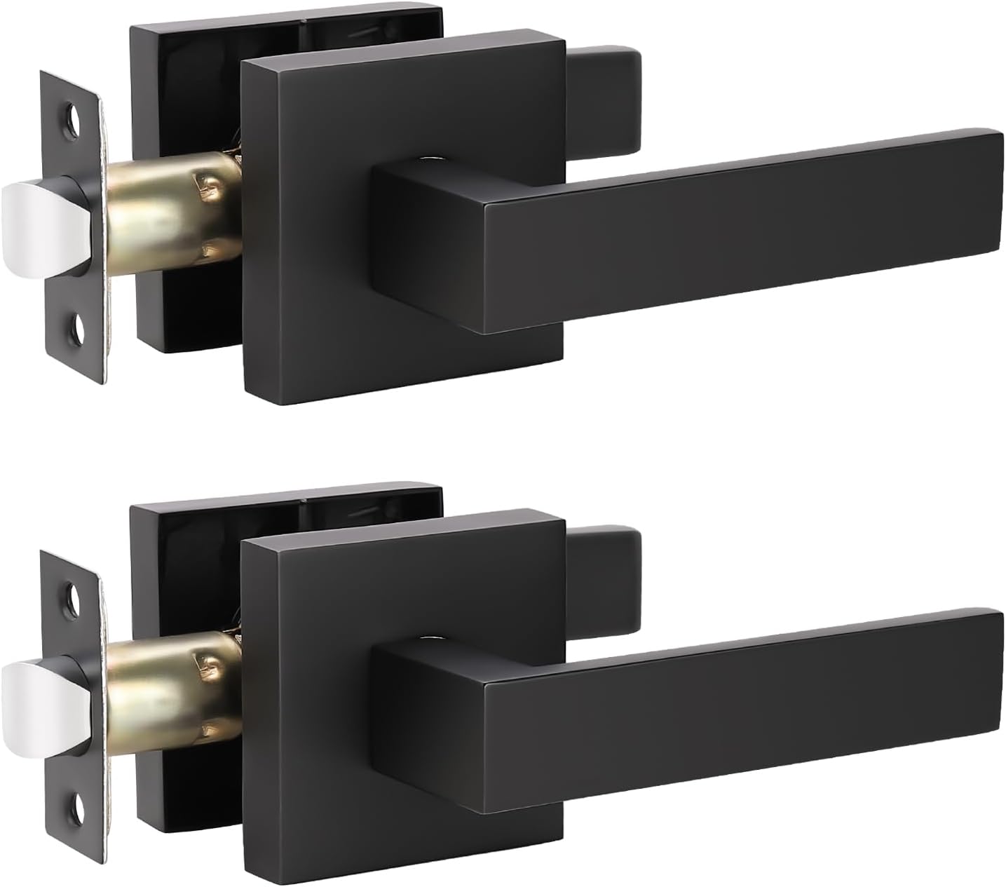 KNOBWELL 2 Pack Premium Matte Black Closet Door Handles Passage Function Heavy Duty Lever Door Handle, Door Handles for Left or Right Handing, Interior Door Handle
