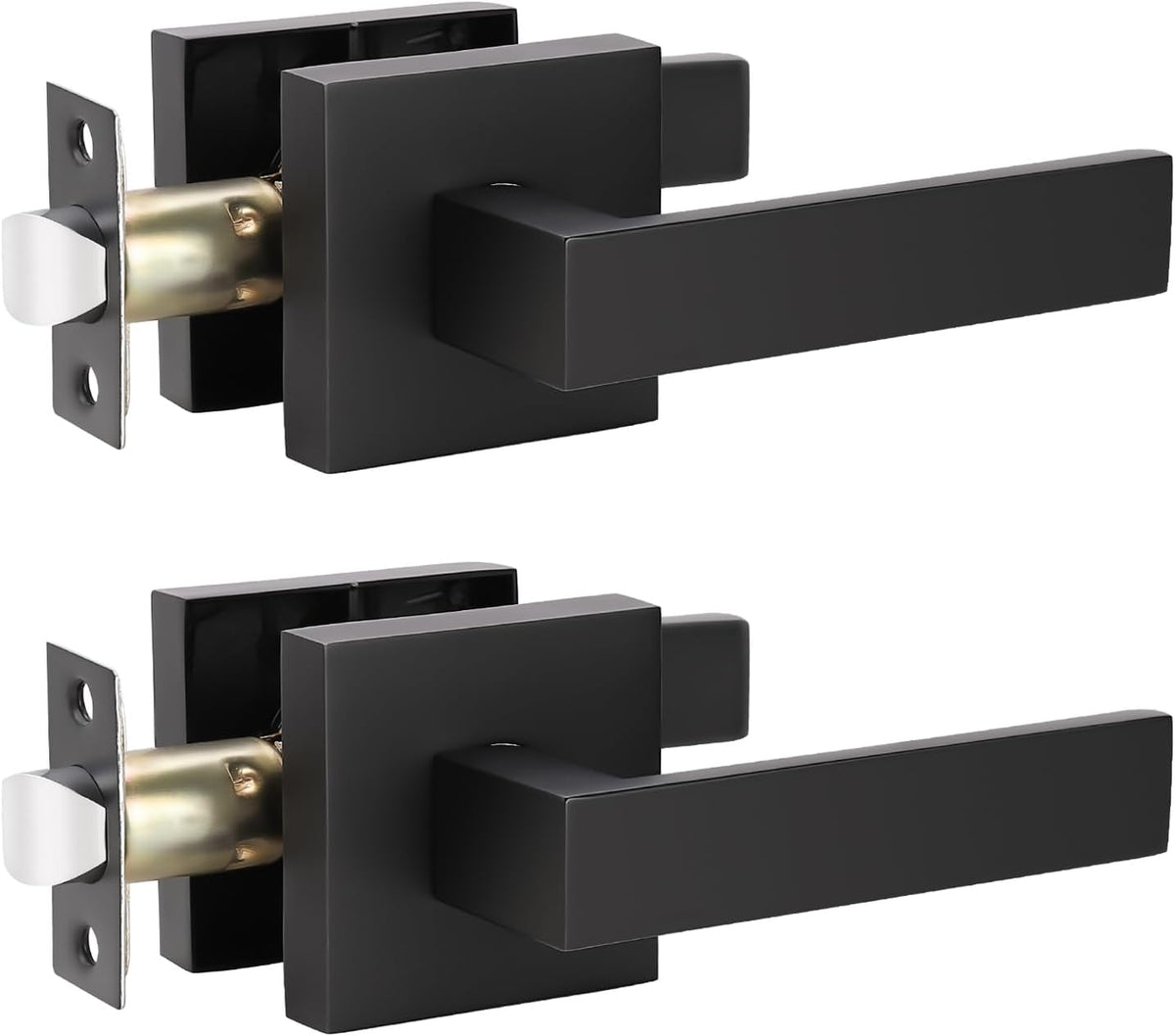 KNOBWELL 2 Pack Premium Matte Black Closet Door Handles Passage Function Heavy Duty Lever Door Handle, Door Handles for Left or Right Handing, Interior Door Handle