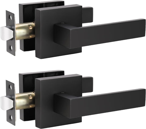 KNOBWELL 2 Pack Premium Matte Black Closet Door Handles Passage Function Heavy Duty Lever Door Handle, Door Handles for Left or Right Handing, Interior Door Handle