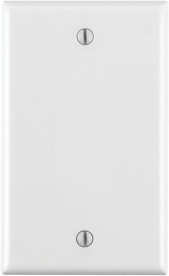 Leviton 1-Gang No Device Blank Wallplate, Standard Size, Thermoplastic Nylon, Box Mount, 80714-W, White, (Pack of 2)