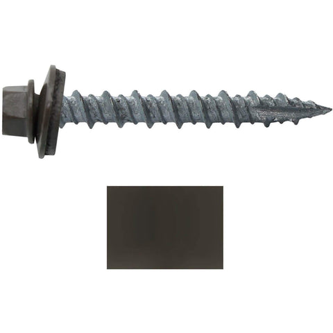 10 x 1-1/2" Antique Bronze Metal Roofing Screws - Hex Washer Head- Self-Starting/Tapping - EPDM Washer. 1 x 250 Count Bag - 250 Screws