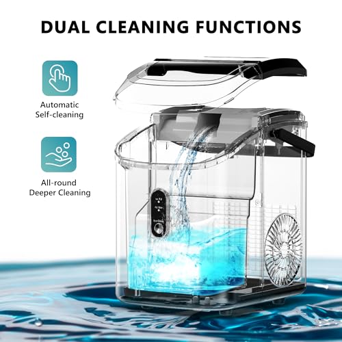 EUHOMY Nugget Ice Maker Countertop with Handle, Ready in 6 Mins, 34lbs/24H, Removable Top Cover, Auto-Cleaning, Portable Sonic Ice Maker with Basket and Scoop, for Home/Party/RV/Camping. (Silver)