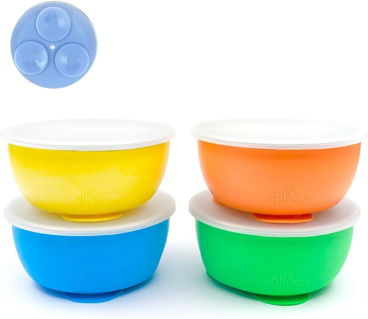 Elk and Friends Kids/Toddler Stainless Steel Suction Bowls + Lids | 4pk