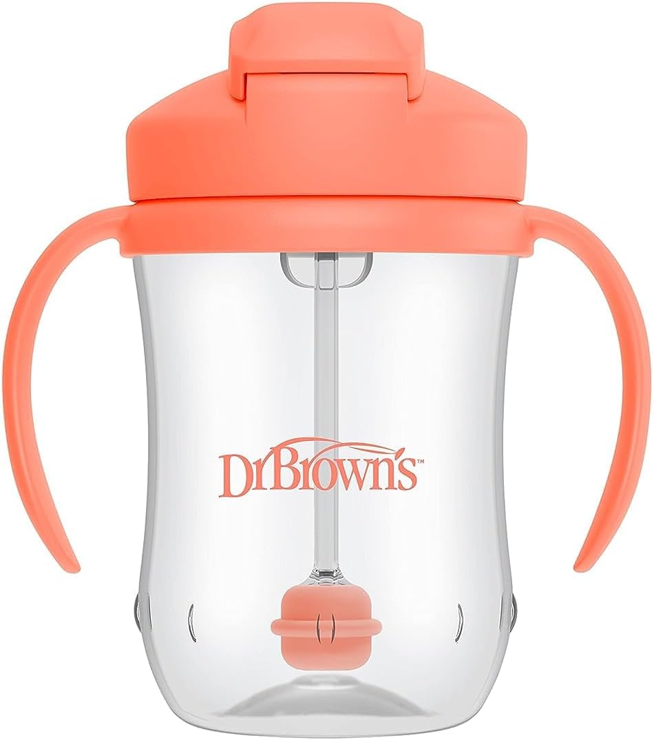 Dr. Brown's Milestones Baby's First Straw Cup, Training Cup with Weighted Straw, 9 oz/270 mL, BPA-free, 6m+, Coral, 12-Pack