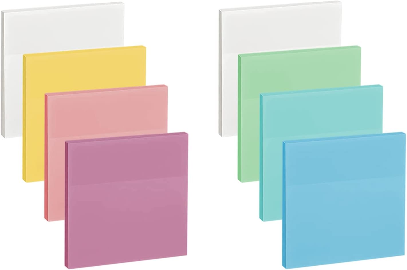 ENLUOM 400 Sheets Colored Transparent Sticky Notes - 3 x 3 in Translucent Sticky Notes, Pastel Clear Waterproof Self-Sticky Note, See Through Sticky Note, Aesthetic Office Supplies (8 Pads)