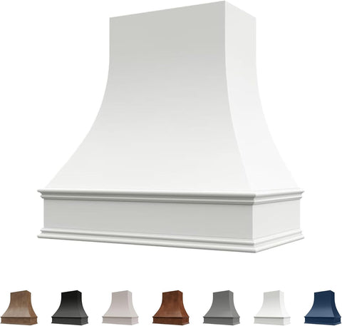 White Wood Range Hood Cover, Curved Front, 55.5"W x 30"H